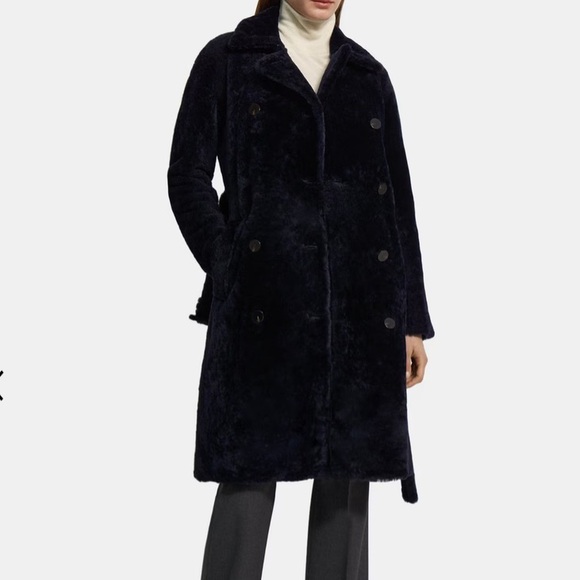 Theory lamb leather shearling fur trench coat new NWT - Picture 3 of 12